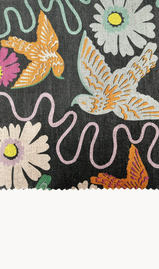 Holland Street Linen Fabric, Printed in Flight in Carnival