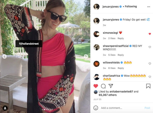 American Actor January Jones wears our Azalea robe in LA