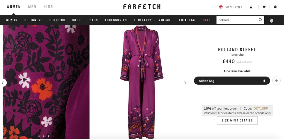 New silk tops and robes on luxury online retailer Farfetch.