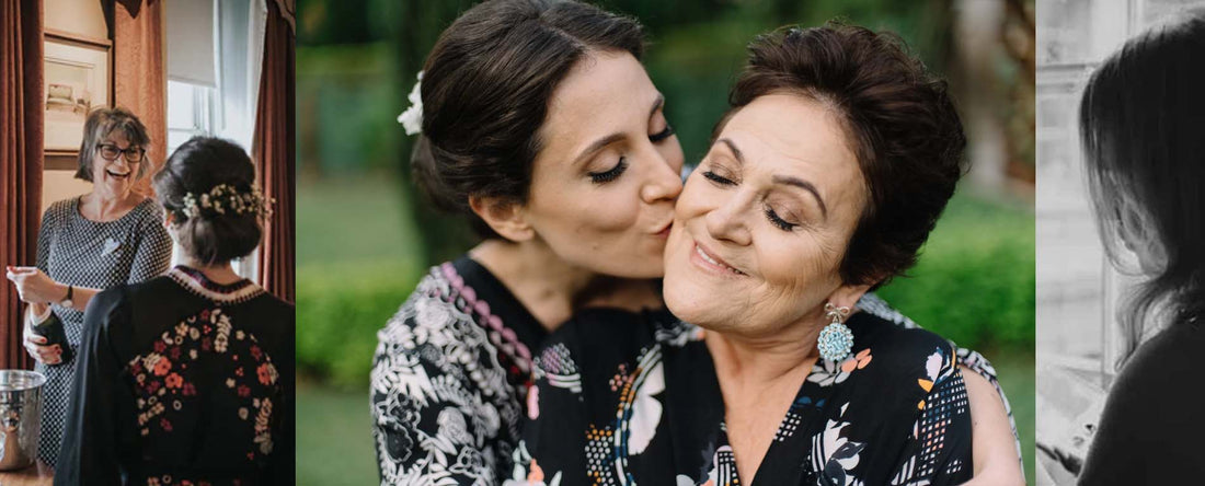Mother and daughters on wedding day, wearing kimonos