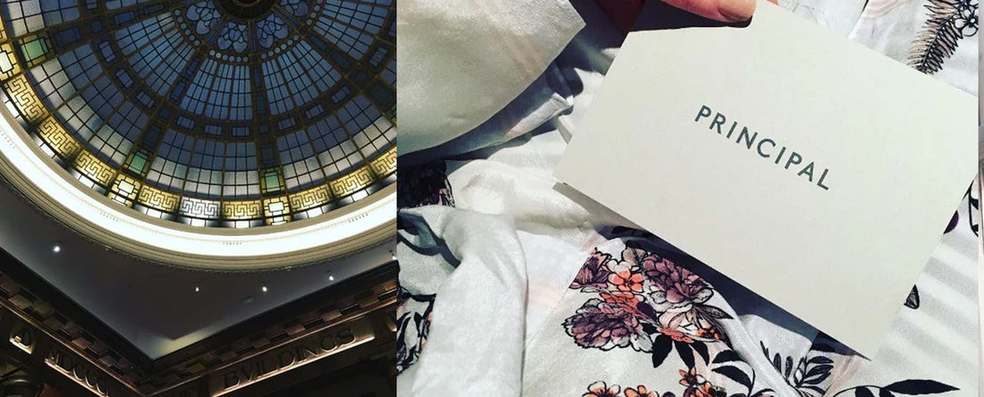 Kimpton Hotel Clocktower ceiling, formally The Principal, Manchester. Holland Street silk dressing gown robe