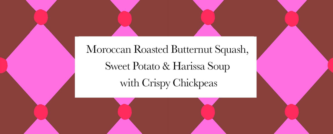 harlequin pattern with recipe title in black on white box