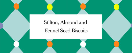 harlequin pattern with white recipe title strip in center