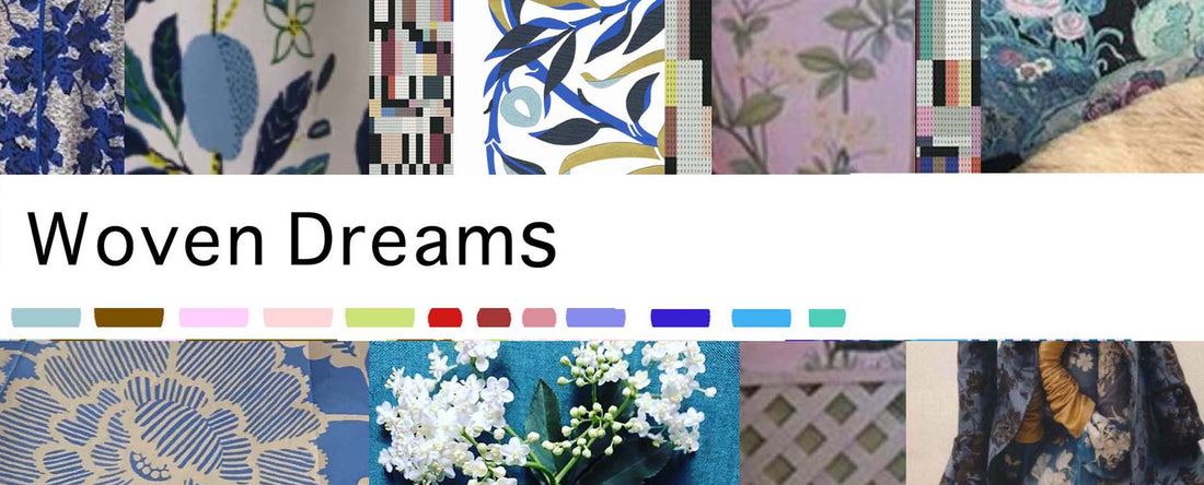 Moodboard for a textile print collection. blue tones