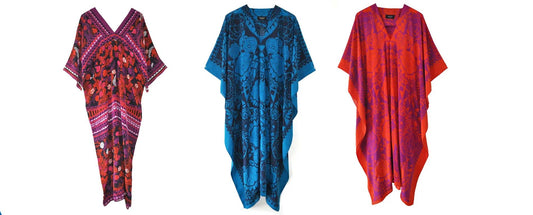 Holland Street 3 silk kaftans in Pink, blue and red