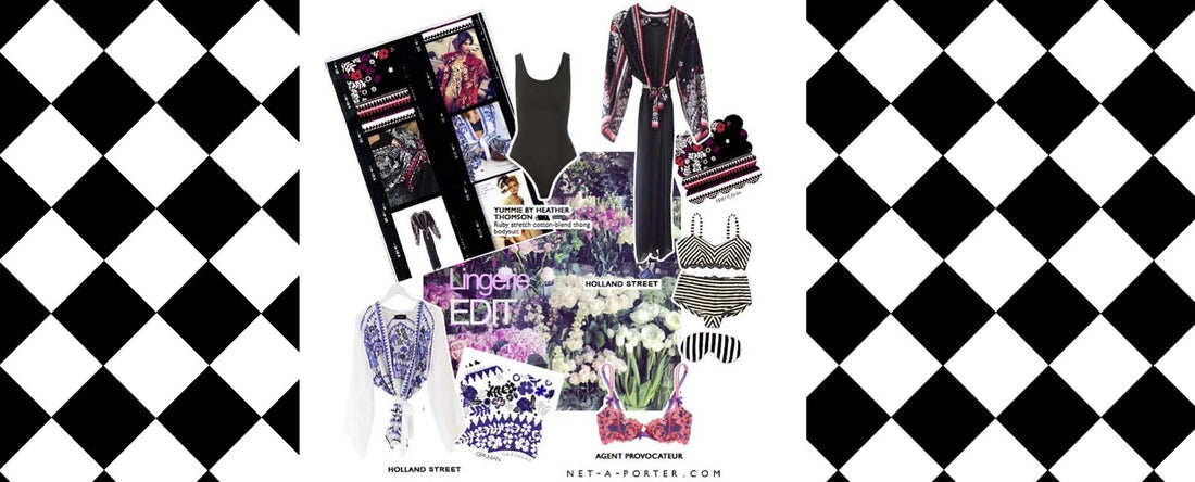 Holland Street Moodboard featuring lingerie and flowers plus silk robes