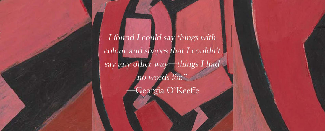 Quote. Colourful abstract shapes in pink, red on a black background