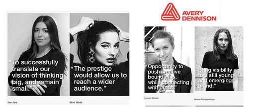 4 women in black and white with white text below quoting fashion futures