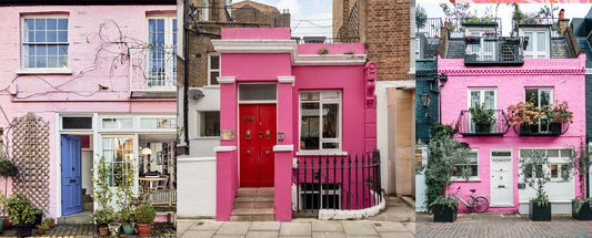 A row of pink houses in Notting Hill, Kensington and Holland Street