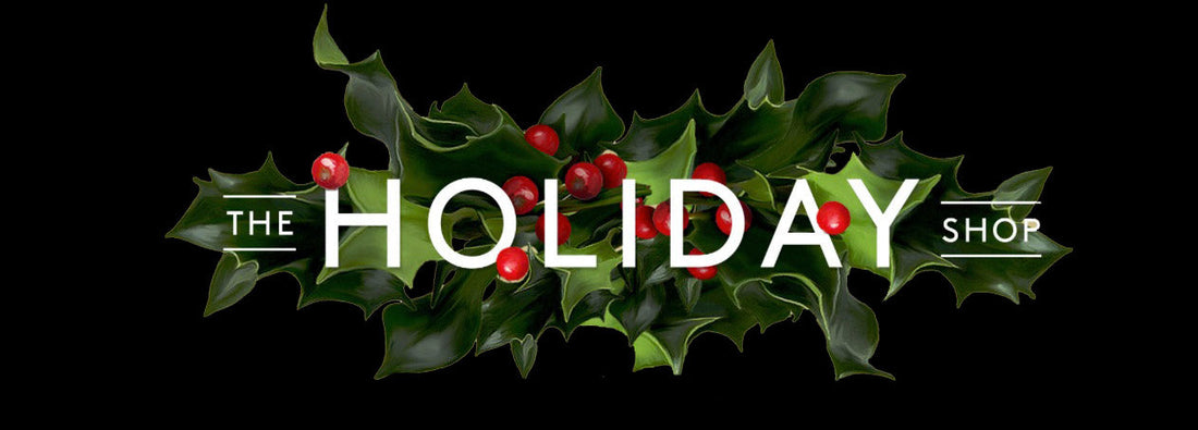 Holiday shopping Christmas poster with holly and berries