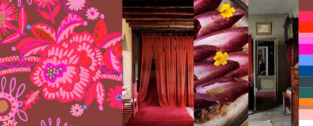red moodboard with images from a daring colour palette