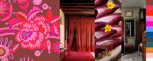 red moodboard with images from a daring colour palette
