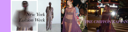 Whitney Port wearing a Dries Van Noten chiffon kaftan at New York Fashion Week