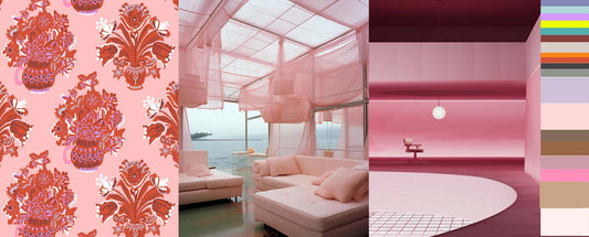 DELICATE pink prints and interior images on a moodboard