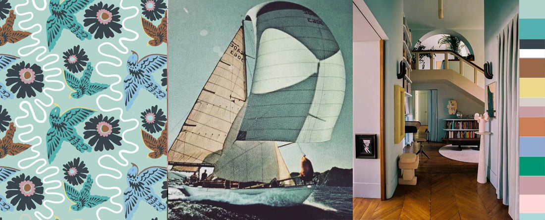 boats and seaside inspiration on a moodboard