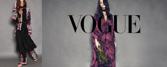 Vogue logo, Holland Street kaftan and silk robe worn by two women