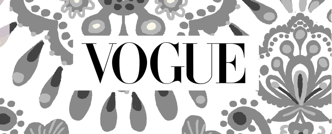 Vogue Logo with Holland Street Fashion print pattern behind in greyscale