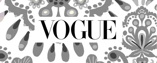 Vogue Logo with Holland Street Fashion print pattern behind in greyscale