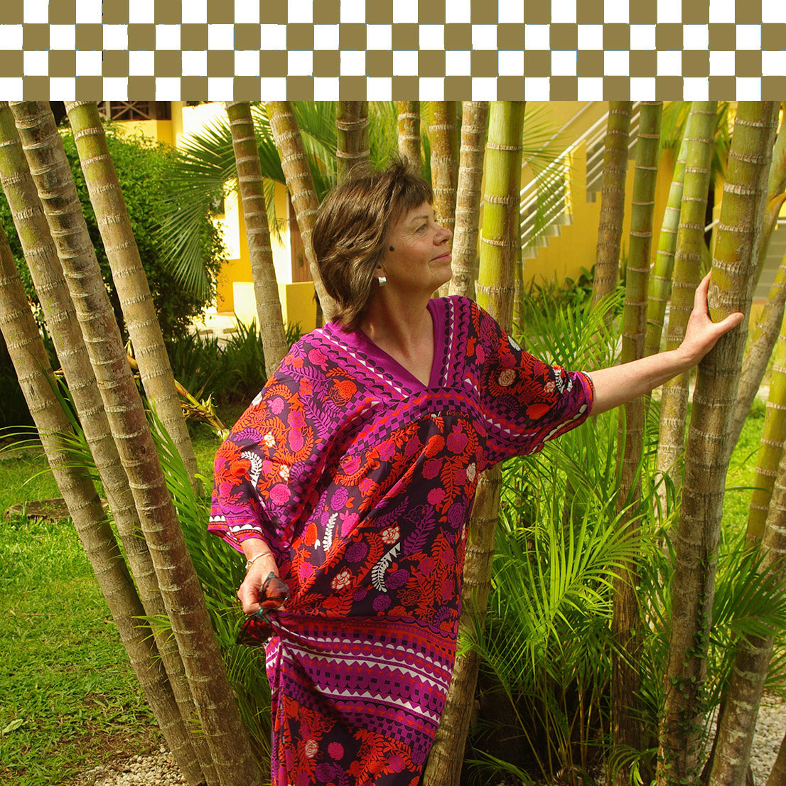 Holland Street Printed Silk womenswear. How to style a kaftan. Customer review. Luxury Printed silk kaftan dress worn in Brazil.
