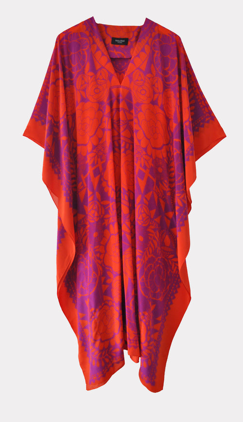 Tangerine Silk Camellia Kaftan